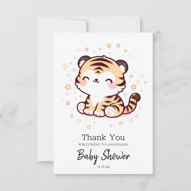 Niedlich verzauberte Tiger Baby-Dusche Dankeskarte (Vorderseite)