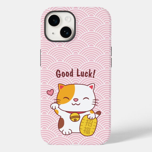Niedlich Viel Glück Cat Japanisch Maneki Neko Pink Case-Mate iPhone Hülle (Rückseite)