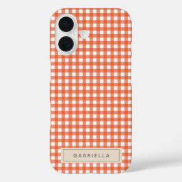 Niedlich Vintag Orange Gingham Kariert Personalisi iPhone 16 Hülle
