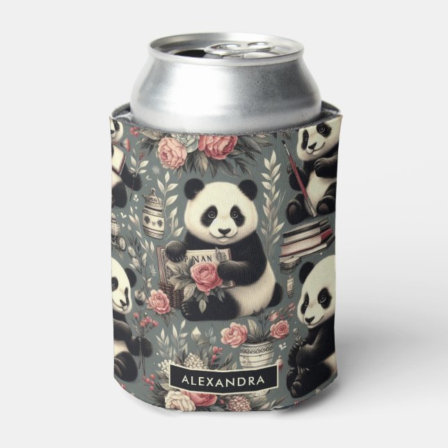 Niedlich Vintag Panda Floral Dosenkühler (Kanne Vorderseite)