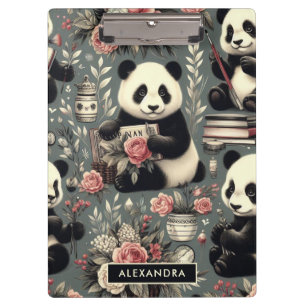 Niedlich Vintag Panda Floral Klemmbrett