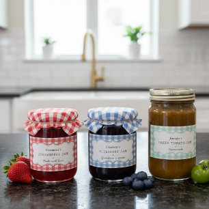 Niedlich Vintag Red Blue Green Gingham Jar Etiketten