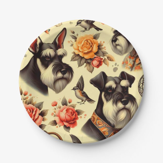 Niedlich Vintag Schnauzer Pappteller (Vorderseite)