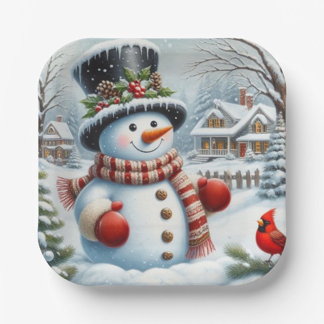 Niedlich, Vintag/Whimsischer Weihnachts-/Wintersch Pappteller (Vorderseite)