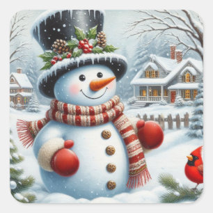 Niedlich, Vintag/Whimsischer Weihnachts-/Wintersch Quadratischer Aufkleber