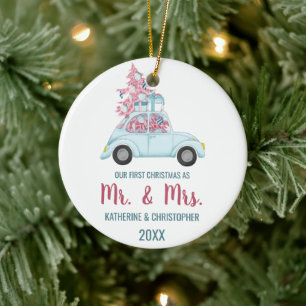 Niedlich Vintage Car Erster Weihnachtsmann Mr. & M Keramik Ornament