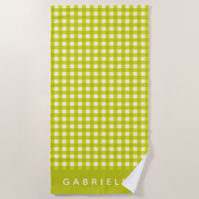 Niedlich Vintage Chartreuse Gingham Kariert Person Strandtuch (Vorderseite)