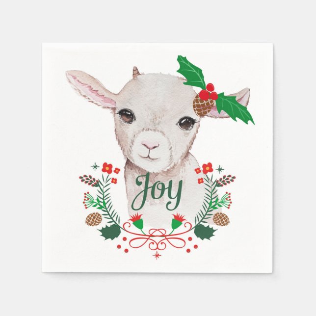 Niedlich Vintage Christmas Baby Goat - Joy Serviette (Vorderseite)