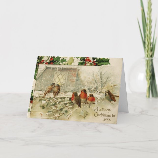 Niedlich Vintage Christmas Baby Robins Feiertagskarte (Vorderseite)
