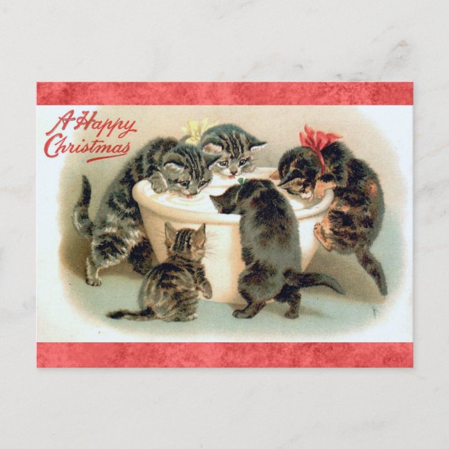 Niedlich Vintage Christmas Kitten Cat Postkarte (Vorderseite)