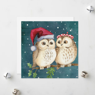 Niedlich Vintage Christmas Owls Flat Feiertagskarte