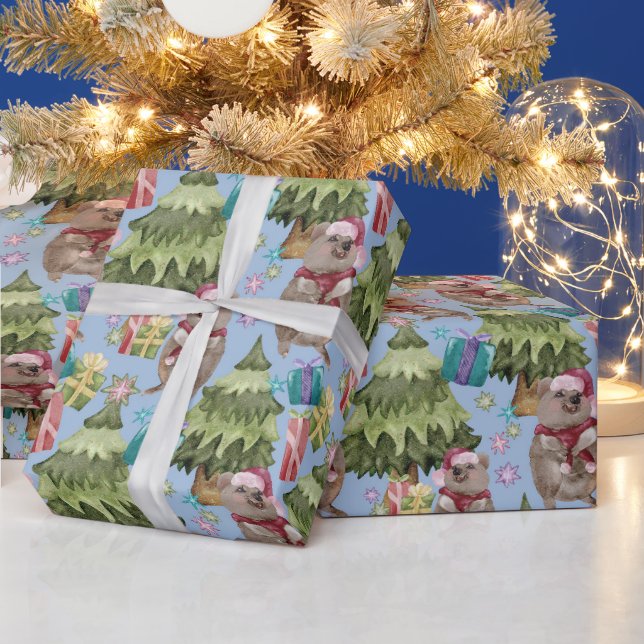 Niedlich Vintage Christmas Quokka Geschenkpapier (Feiertage)