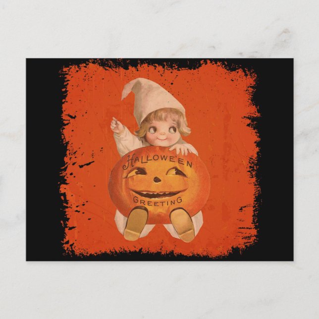 Niedlich Vintage Halloween Greetings Pumpkin Postkarte (Vorderseite)