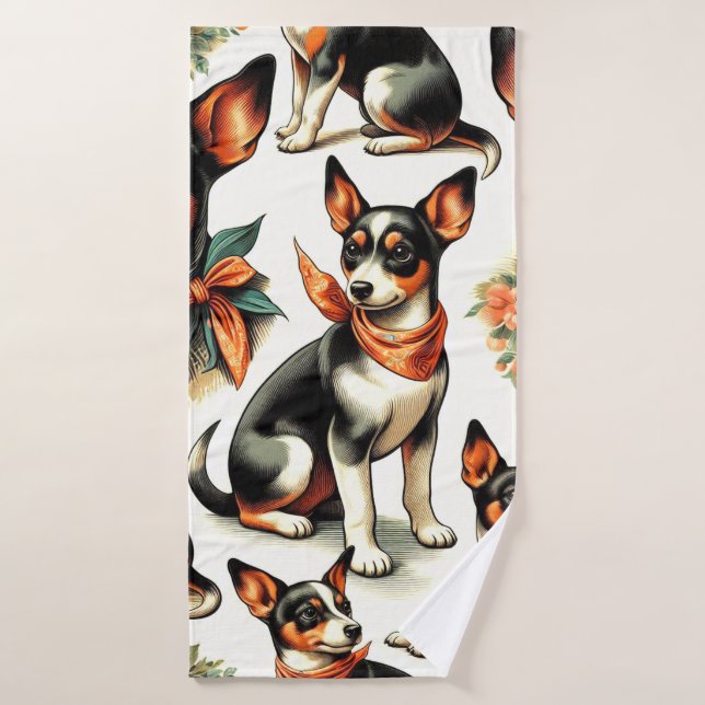 Niedlich Vintage Ratte Terrier Seamless Badehandtuch (Badehandtuch)