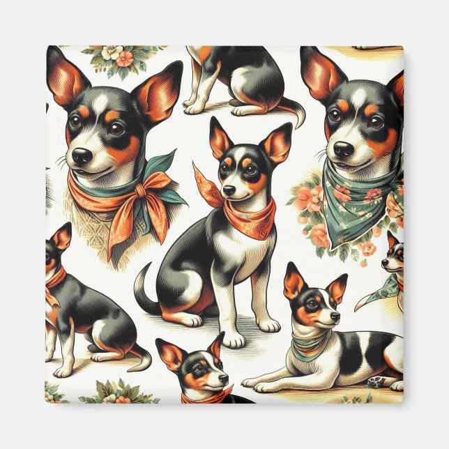 Niedlich Vintage Ratte Terrier Seamless Magnet (Vorne)