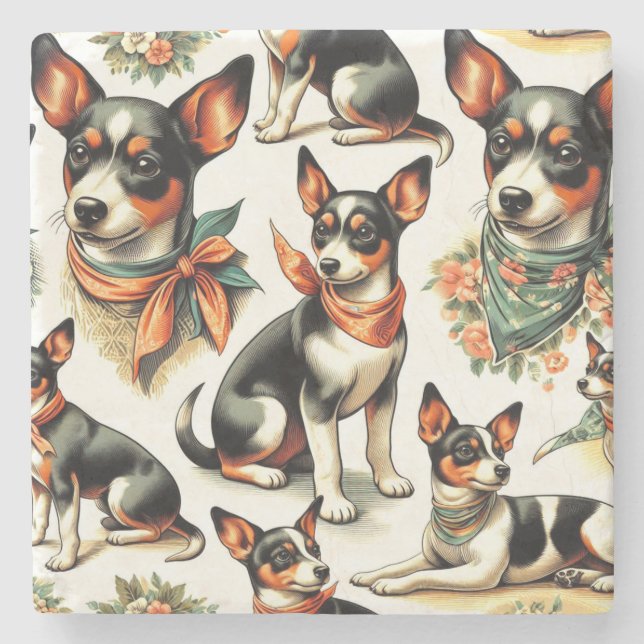Niedlich Vintage Ratte Terrier Seamless Steinuntersetzer (Vorderseite)