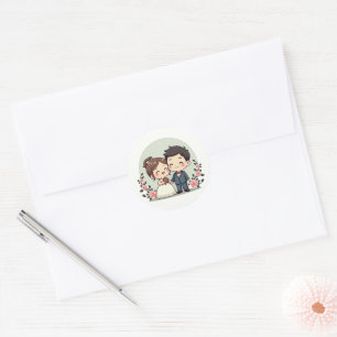 Niedlich Vintage Wedding Scene - Chibi Couple Runder Aufkleber