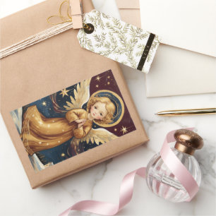 Niedlich Vintage Weihnachts-Engel-Custom-Meldung Rechteckiger Aufkleber