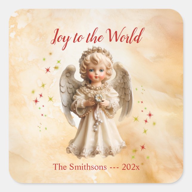 Niedlich Vintager Angel Weihnachten Quadratischer Aufkleber (Vorderseite)