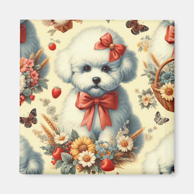 Niedlich Vintager Bichon Frisé Illustration Magnet (Vorne)