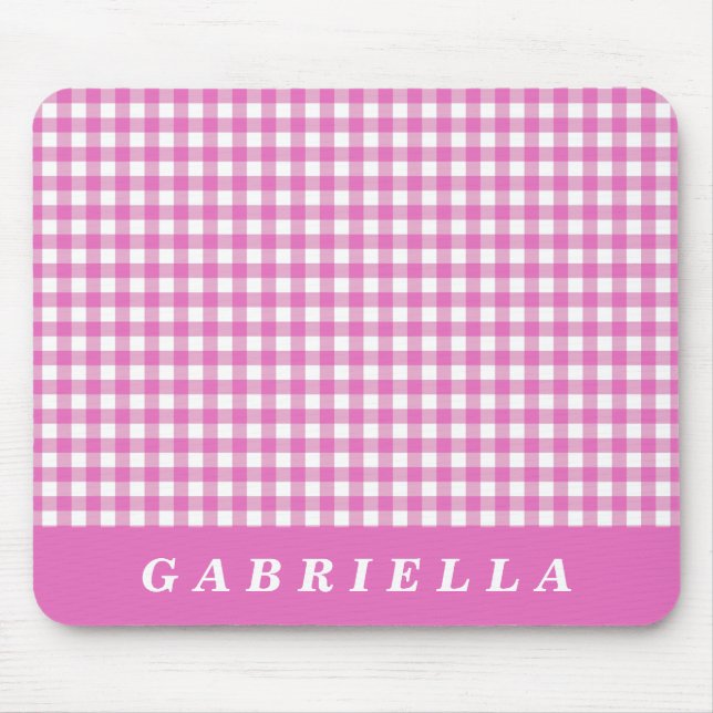 Niedlich Vintages Pink Gingham Kariert Personalisi Mousepad (Vorne)