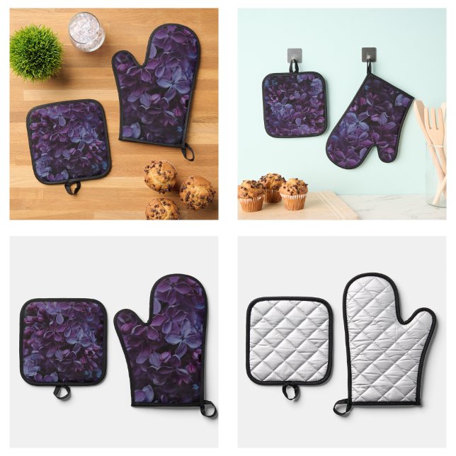 Niedlich-violette Blumen Ofenhandschuh & Topflappen-Set (Cute Purple Flowers Oven Mitt & Pot Holder Set
)