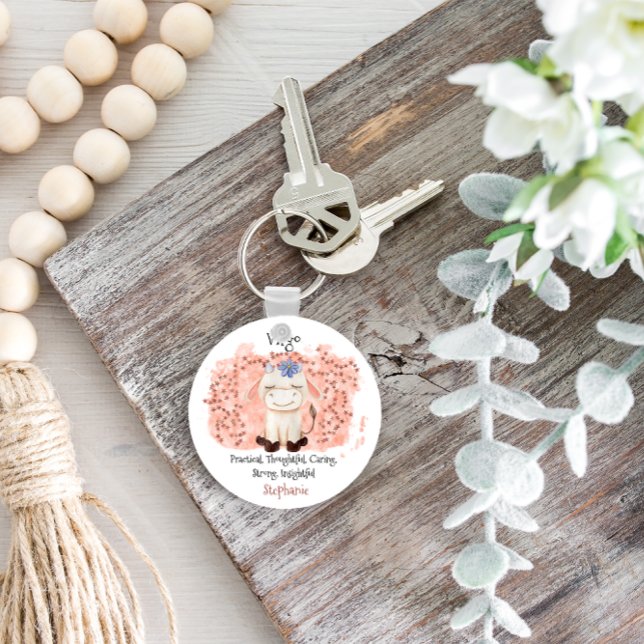 Niedlich Virgo Maiden Watercolor Bull Zodiac Schlüsselanhänger (Cute Virgo Maiden Watercolor Bull Zodiac Keychain
)