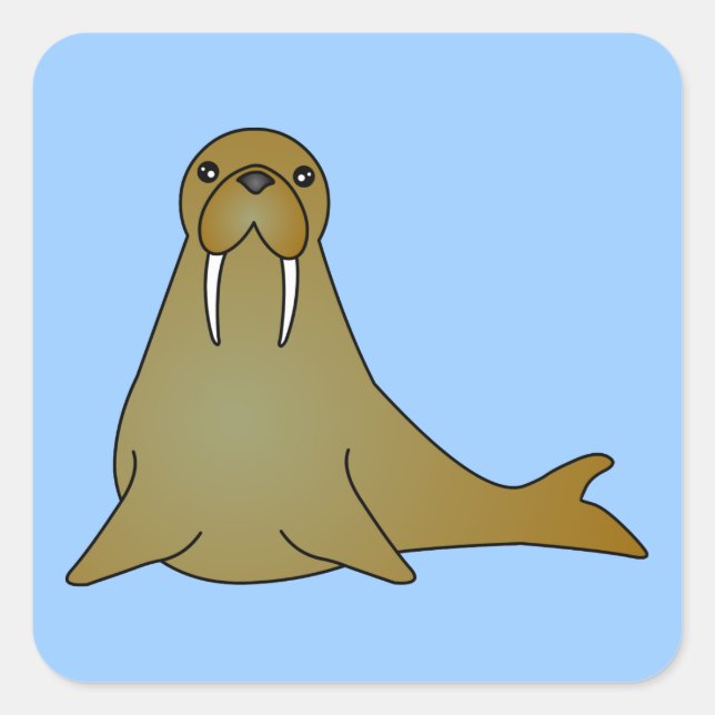 Niedlich Walrus Cartoon Square Quadratischer Aufkleber (Vorderseite)