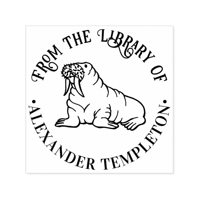 Niedlich Walrus Kontur Round Library Name Permastempel (Design)