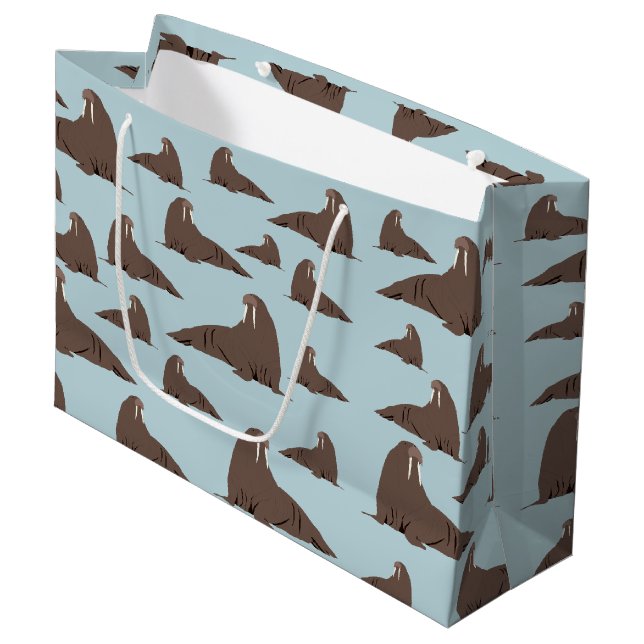 Niedlich Walrus Pattern Große Geschenktüte (Vorderseite Schrägansicht)