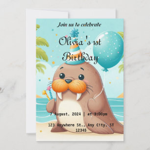 Niedlich Walrus Themen1er Geburtstag Einladung