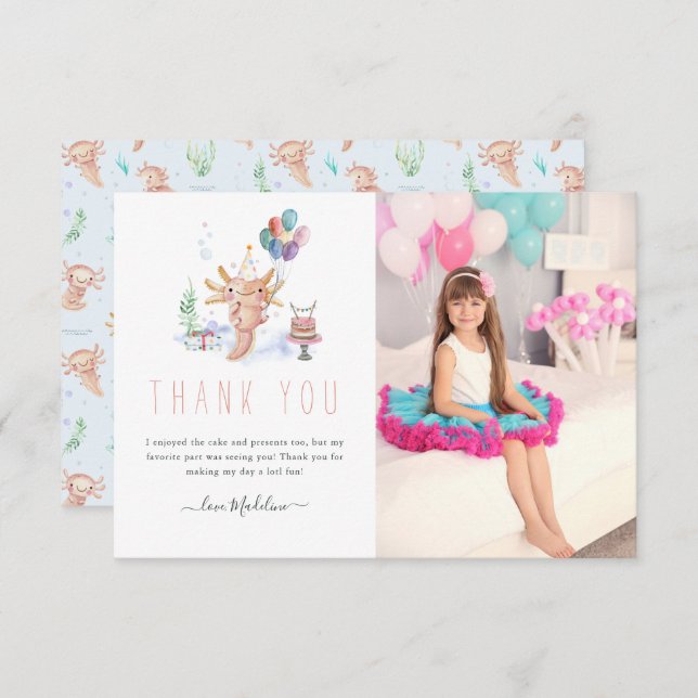 Niedlich Watercolor Axolotl Vielen Dank Foto Dankeskarte (Vorne/Hinten)