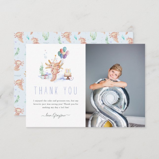 Niedlich Watercolor Axolotl Vielen Dank Foto Dankeskarte (Vorne/Hinten)