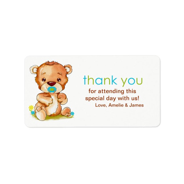 Niedlich Watercolor Baby Bear Boy Vielen Dank Adressaufkleber (Vorne)