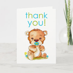 Niedlich Watercolor Baby Bear Boy Vielen Dank Dankeskarte