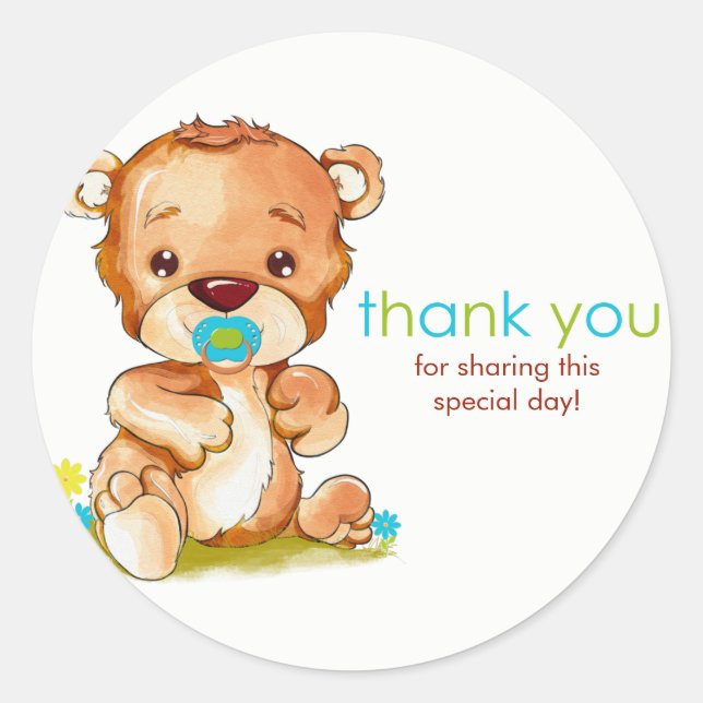 Niedlich Watercolor Baby Bear Boy Vielen Dank Runder Aufkleber (Vorderseite)