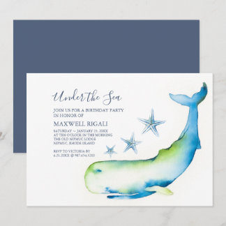 Niedlich Watercolor Blue Whale Geburtstagsparty Einladung