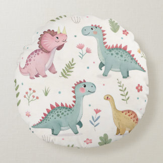 Niedlich Watercolor Dinosaurier Baby Rundes Kissen