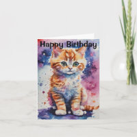 Niedlich Watercolor Ginger Kitten Geburtstag