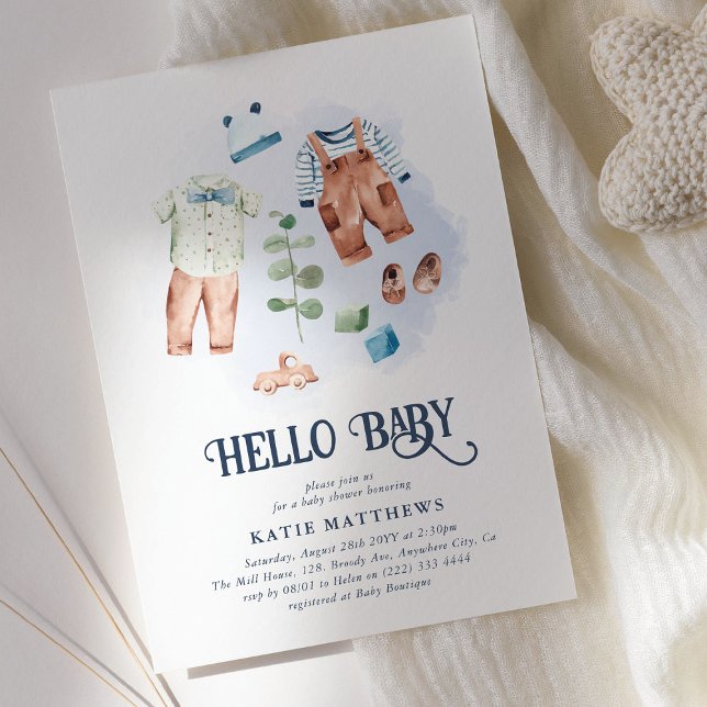 Niedlich Watercolor Hello Baby Babydusche Einladung (Von Creator hochgeladen)