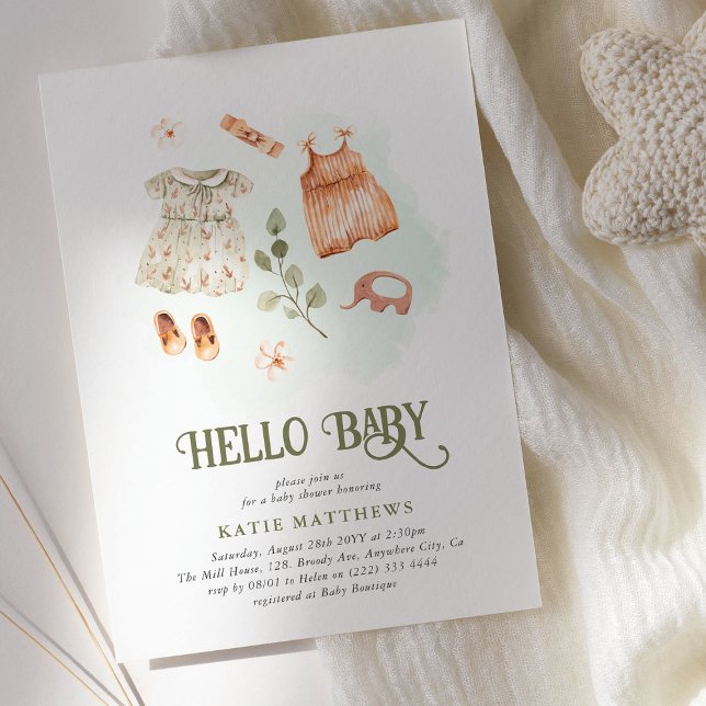 Niedlich Watercolor Hello Baby Girl Babydusche Einladung (Von Creator hochgeladen)