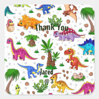 Niedlich Watercolor Kids's Geburtstag Dinosaurier Quadratischer Aufkleber