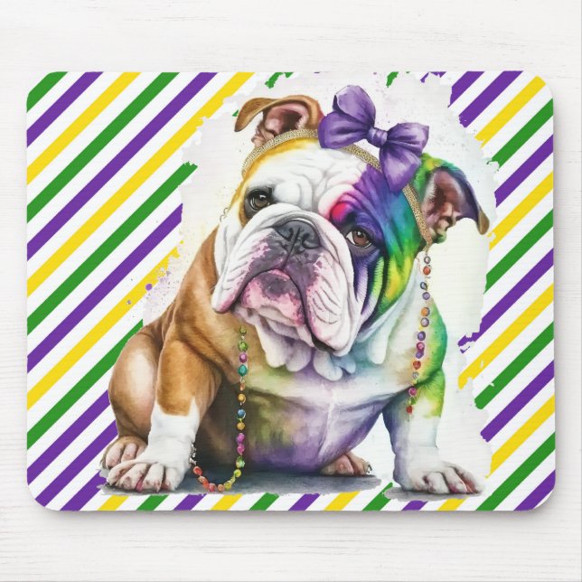 NIEDLICH WATERCOLOR MARDI GRAS BULLDOG DOG MOUSEPAD (Vorne)
