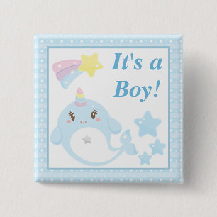 Niedlich Watercolor Narwhal Babydusche Es ist ein  Button