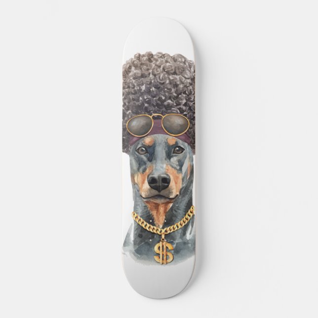 Niedlich Watercolor Rapper Doberman Skateboard (Vorderseite)