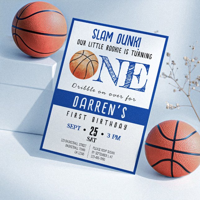 Niedlich Watercolor Rookie Basketball Boy 1. Gebur Einladung (Von Creator hochgeladen)