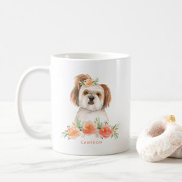 Niedlich Watercolor Shih Tzu Peach Floral Personal Kaffeetasse