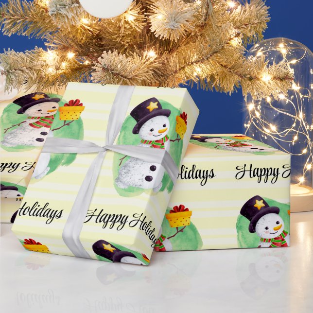 Niedlich Watercolor Snowman Geschenkpapier (Feiertage)