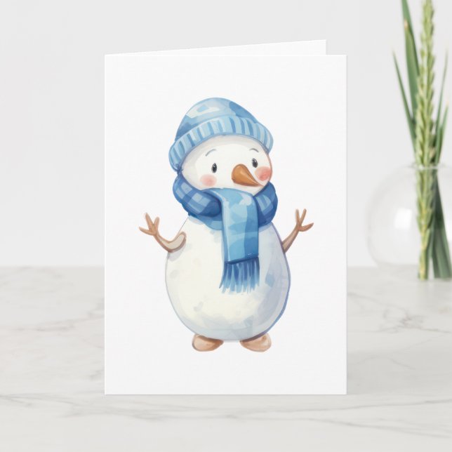 Niedlich Watercolor Snowman Karte (Vorderseite)