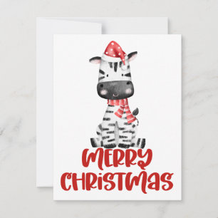 Niedlich Watercolor Zebra Weihnachtskarte Feiertagskarte